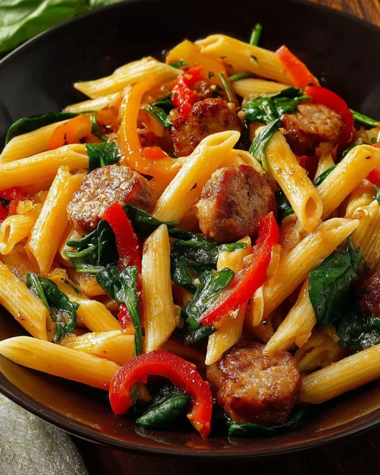 Delicious Cajun Sausage Pasta with vibrant spices and ingredients.