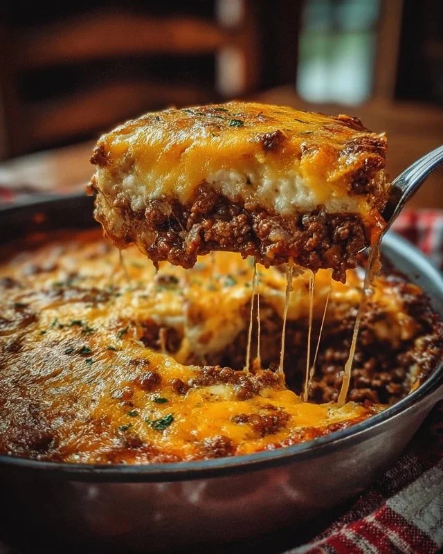 Delicious Cattle Drive Casserole served in a rustic dish