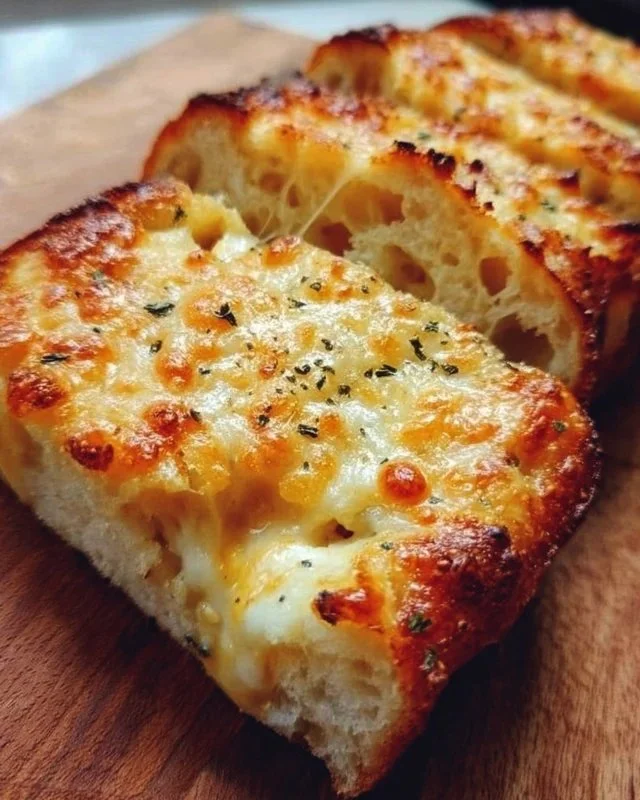 Freshly baked cheesy bread, golden and gooey, perfect for sharing.