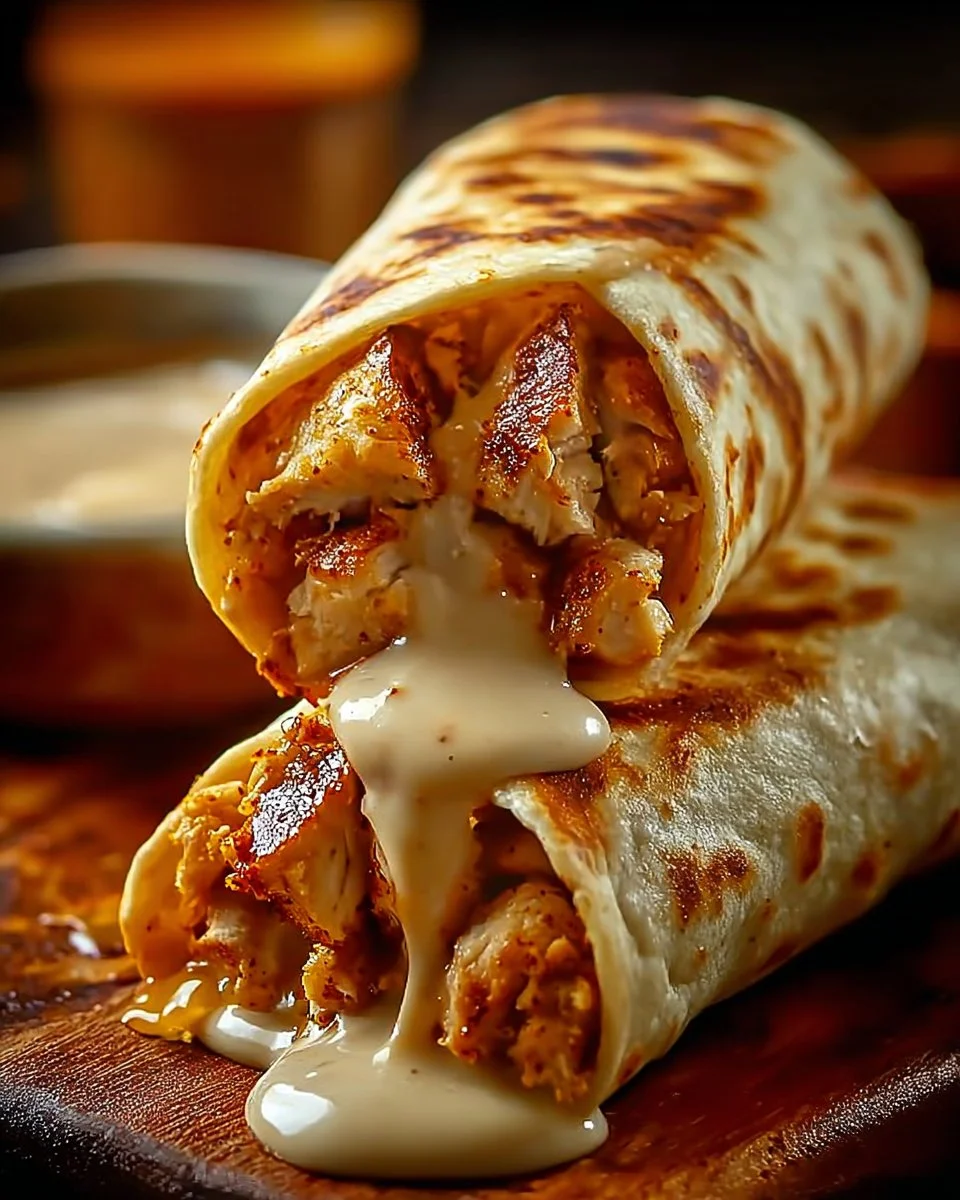 Delicious cheesy garlic chicken wraps served with fresh ingredients