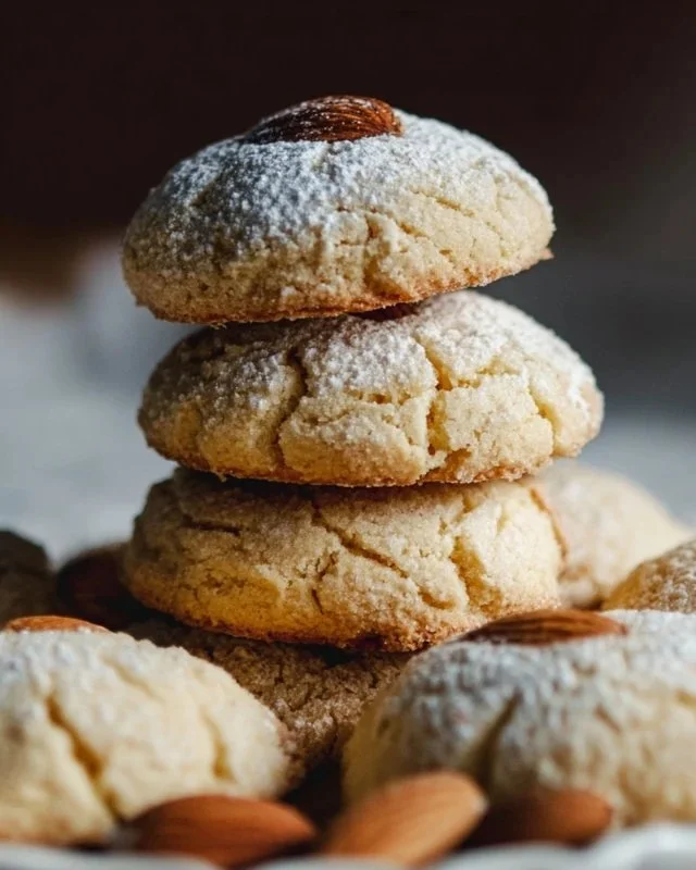 Chewy almond cookies on a plate, freshly baked and deliciously nutty.