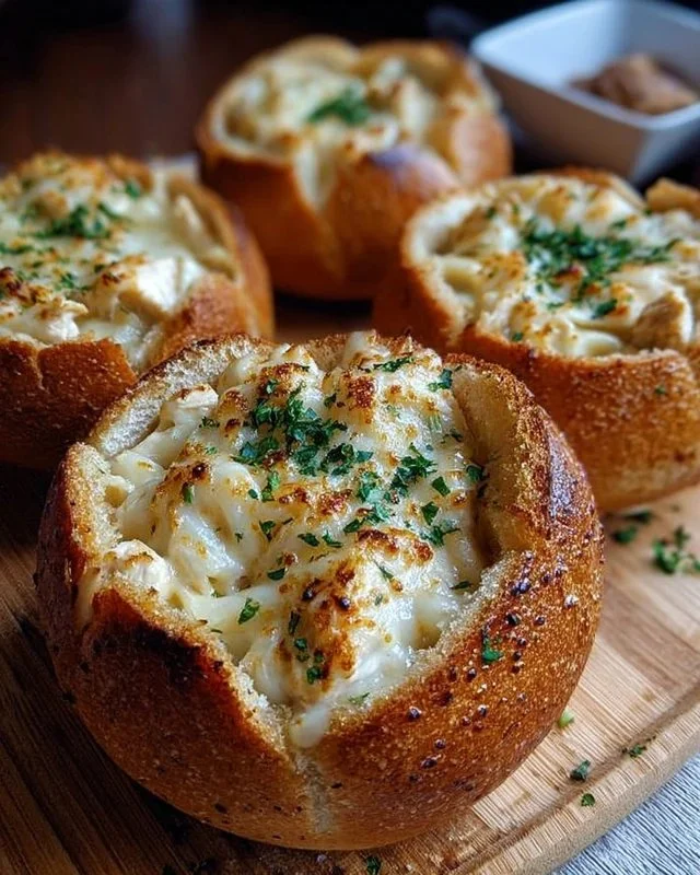 Chicken Alfredo Garlic Bread Bowls