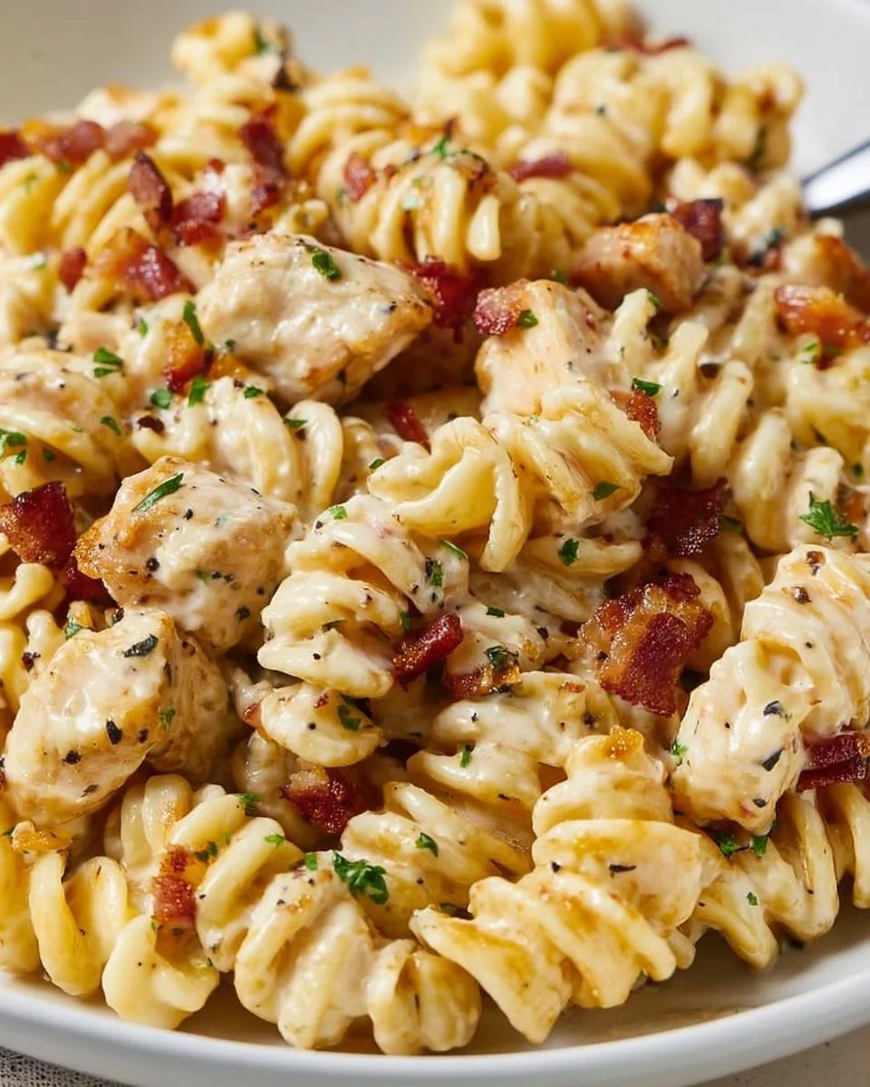 Creamy Chicken Bacon Ranch Pasta dish served in a bowl