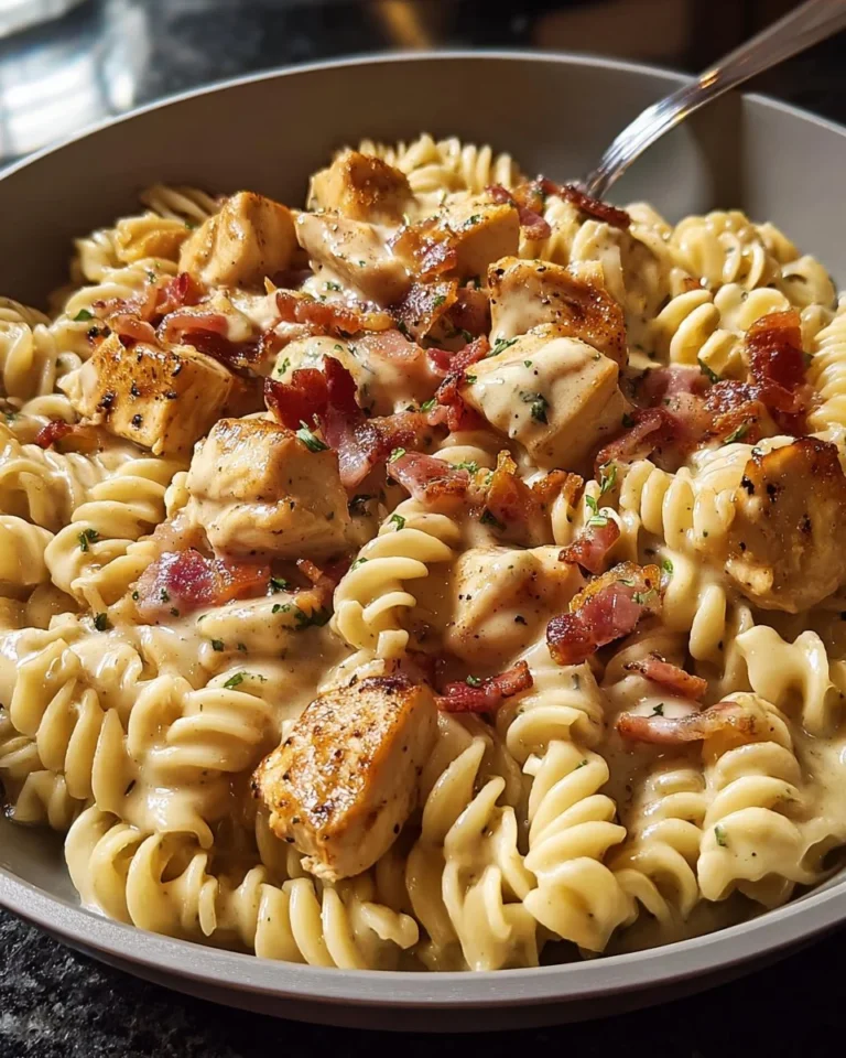 Delicious Chicken Bacon Ranch Pasta served in a bowl