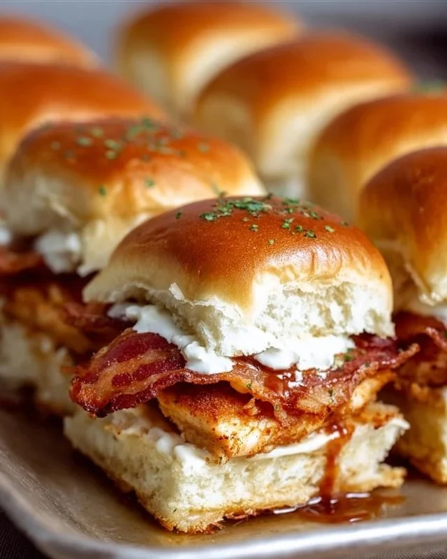 Plate of Chicken Bacon Ranch Sliders with toppings