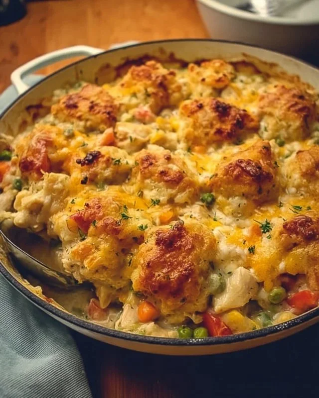 Delicious homemade Chicken Casserole served in a dish with ingredients