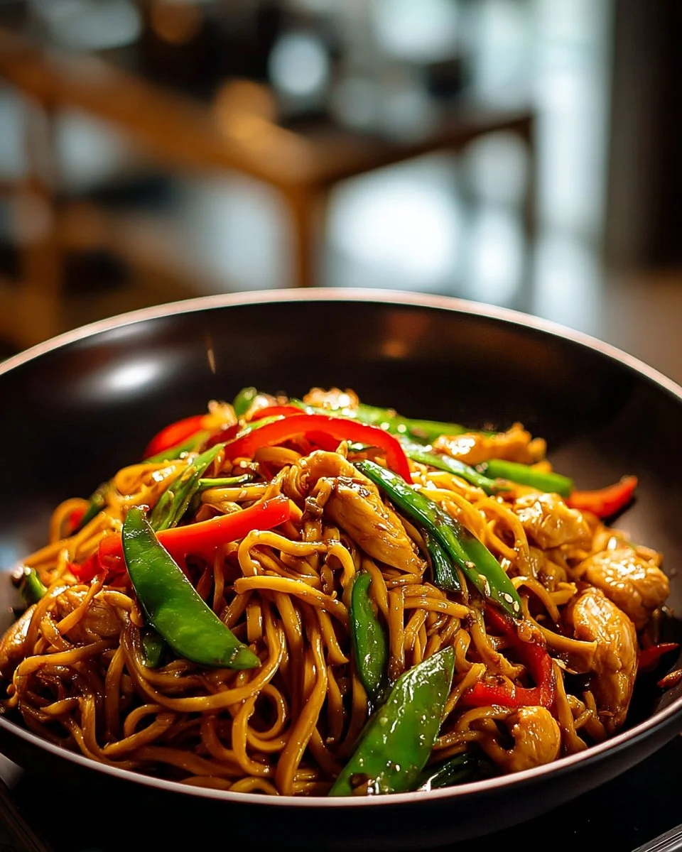 Delicious Chicken Lo Mein served in a bowl with colorful vegetables and noodles