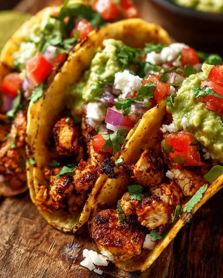 Delicious Chicken Street Tacos topped with fresh ingredients and lime
