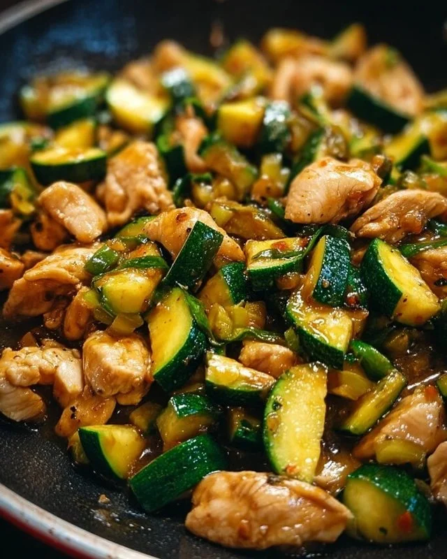Chicken Zucchini Stir Fry served in a vibrant bowl with fresh vegetables.