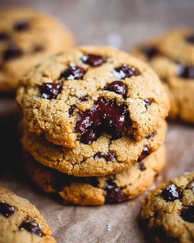 Chocolate chip almond flour cookies on a baking tray