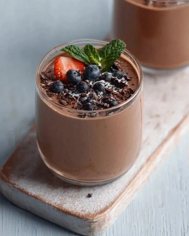 Delicious Chocolate Protein Pudding in a bowl with a spoon