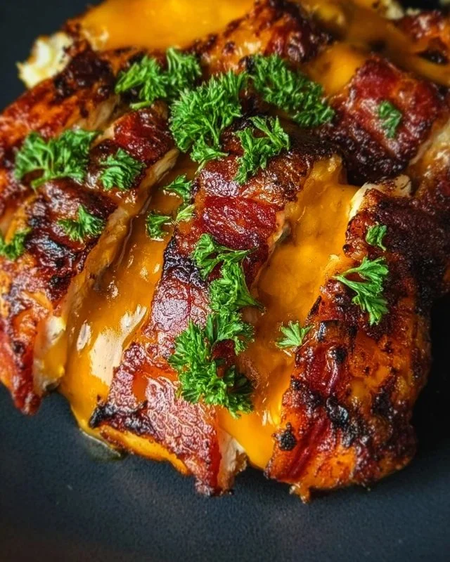 Delicious Cowboy BBQ Bacon Cheddar Chicken with smoky flavors and crispy bacon