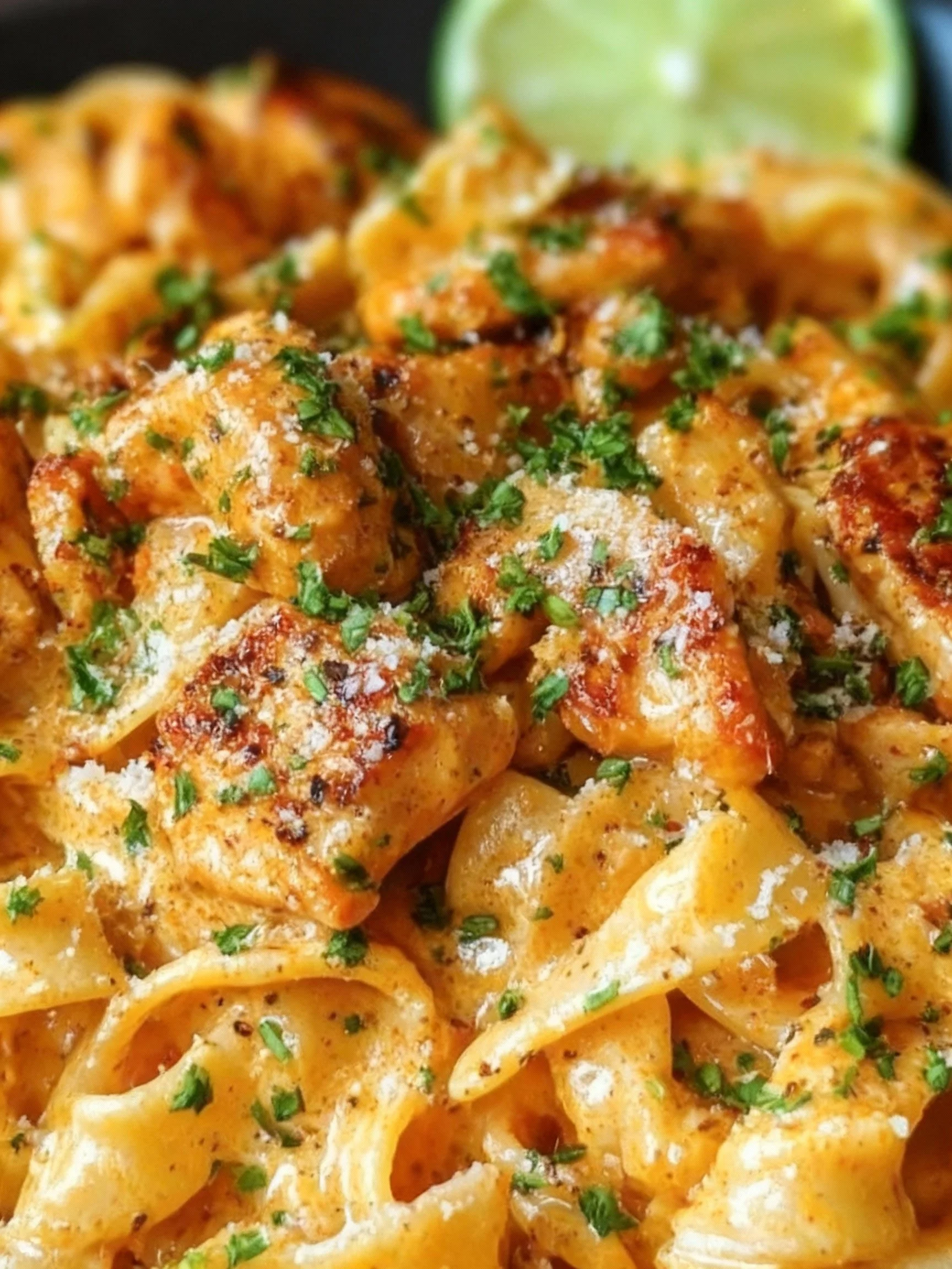Delicious Cowboy Butter Chicken Pasta served in a bowl with garnishing