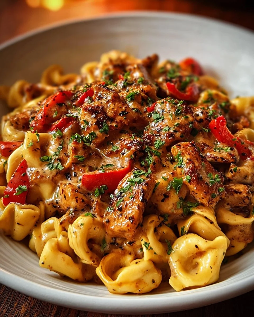 Cowboy Butter Garlic Chicken Tortellini with Fire-Roasted Red Peppers