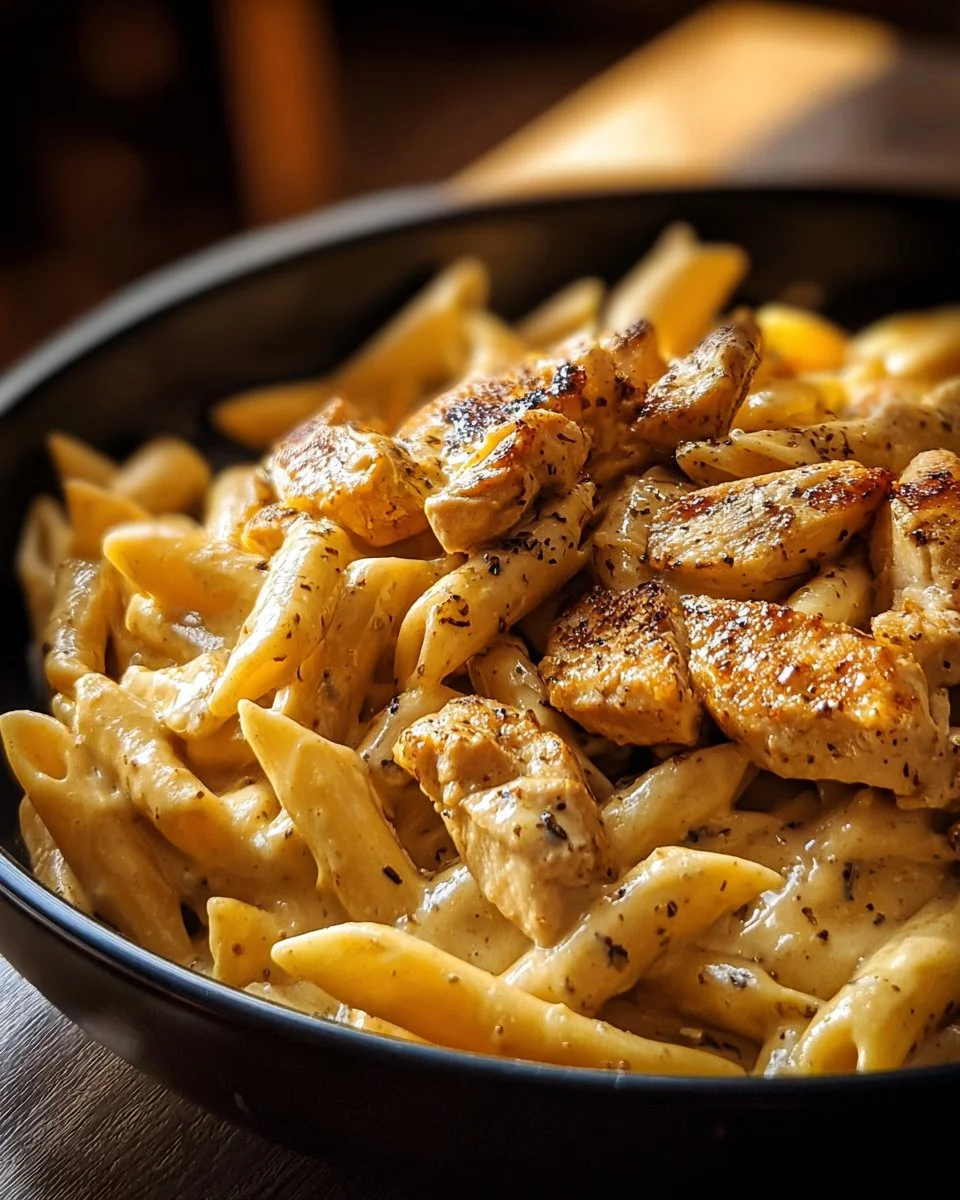 Creamy Cajun chicken pasta served in a bowl with herbs and spices