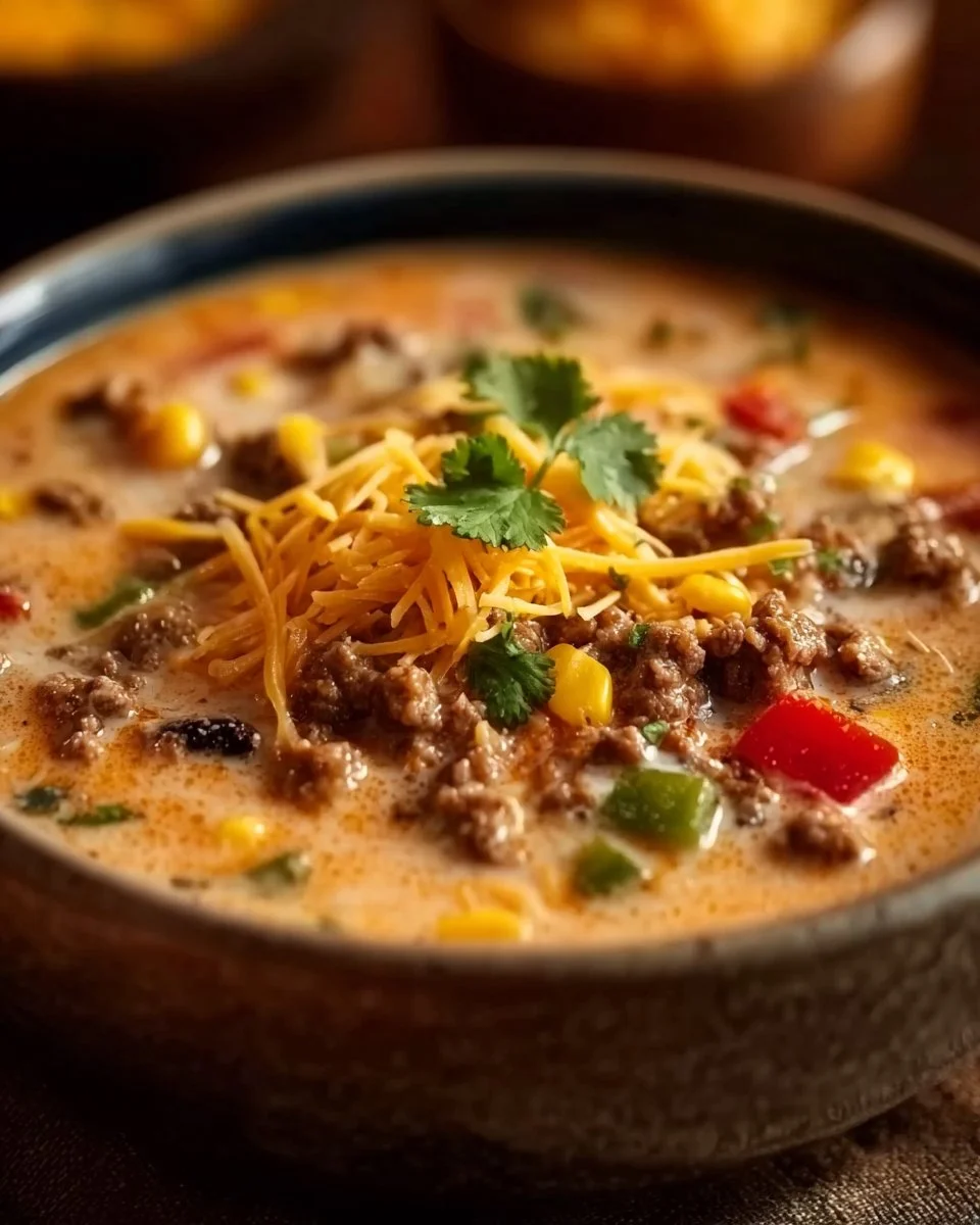 Creamy cowboy soup in a bowl, garnished with herbs, perfect for a cozy meal