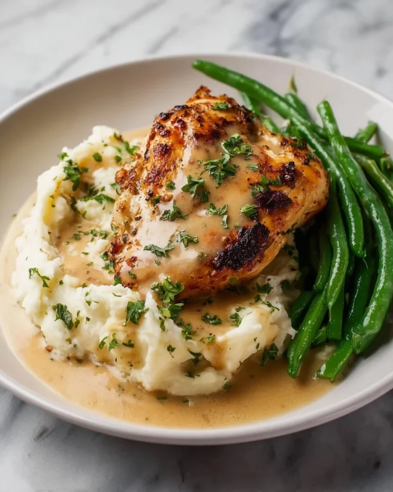 Creamy garlic parmesan chicken breast garnished with herbs