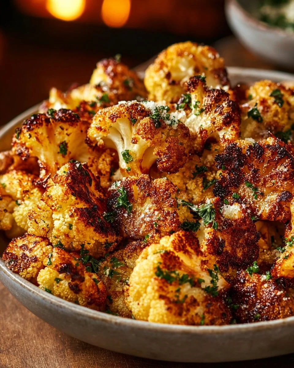 Crispy oven roasted cauliflower, seasoned and baked to perfection.