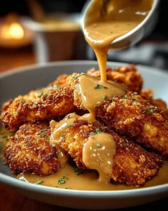Crispy Parmesan chicken served with rich garlic sauce on a plate
