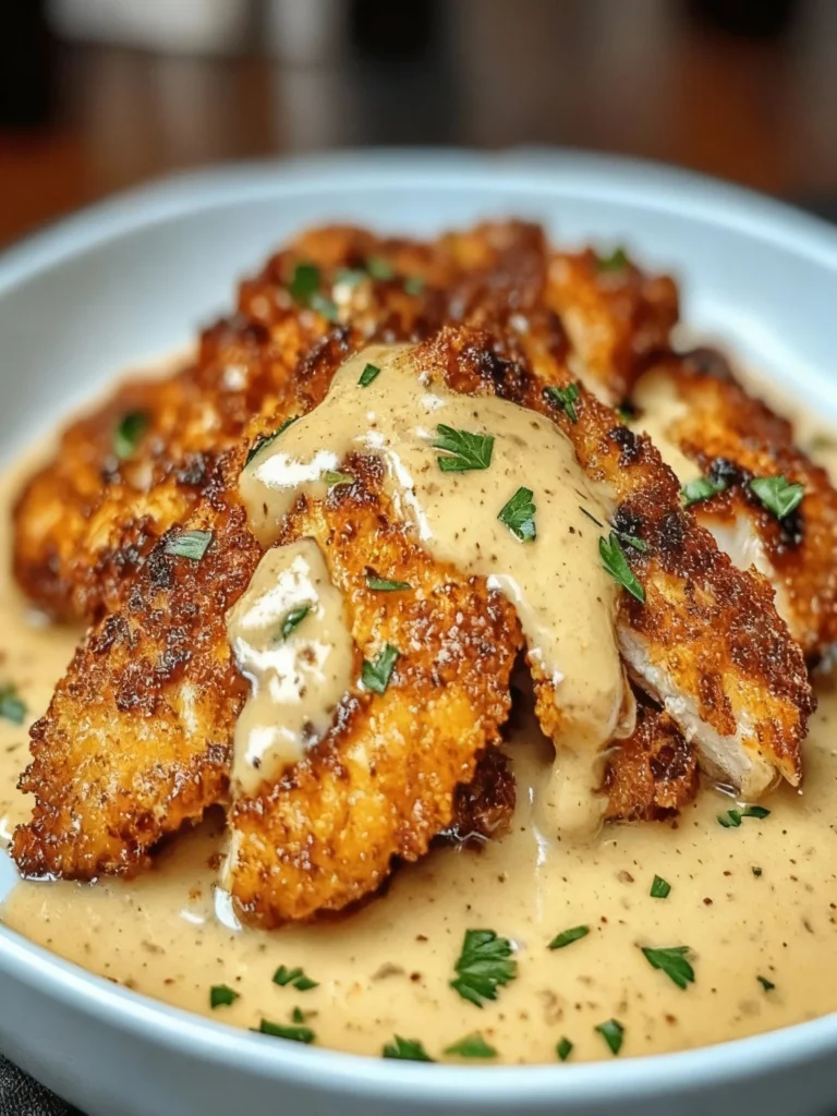 Crispy Parmesan chicken served with rich garlic sauce on a plate