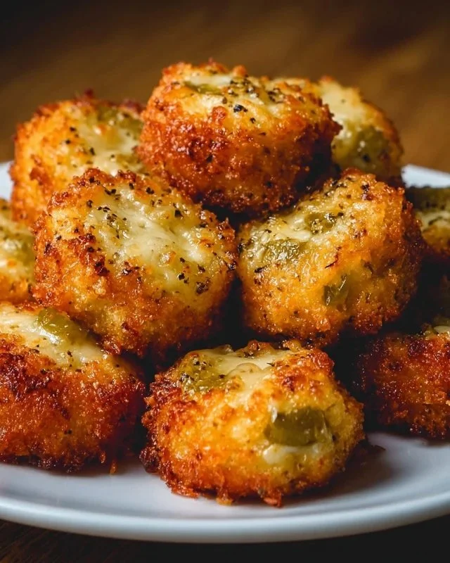 Crispy pickle cheese bites served as a tasty appetizer