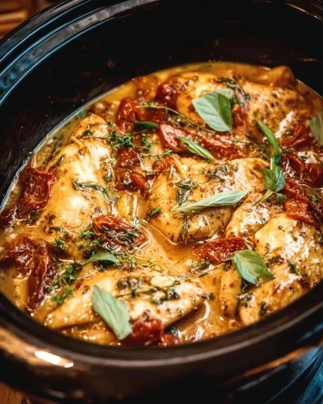 Crockpot Marry Me Chicken recipe with creamy sauce and herbs