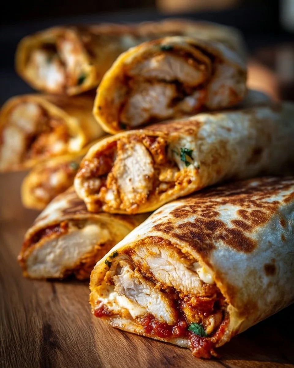 Crispy air fryer chicken wraps with mozzarella, fresh ingredients, and vibrant colors.