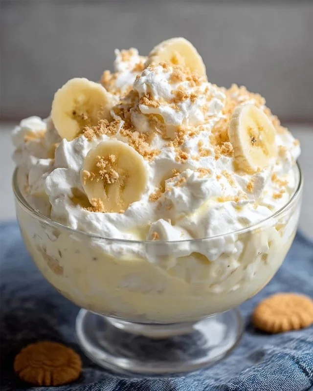 Delicious Easy Banana Pudding Fluff Salad served in a bowl