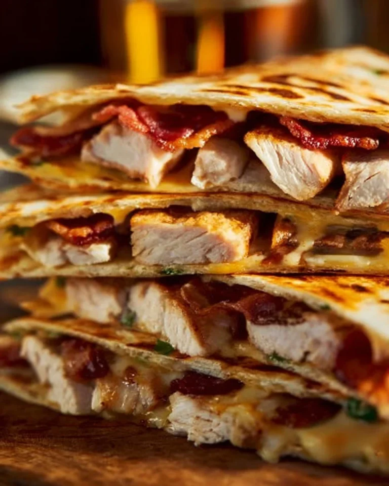 Easy Chicken Bacon Ranch Quesadilla with chicken, bacon, and ranch dressing