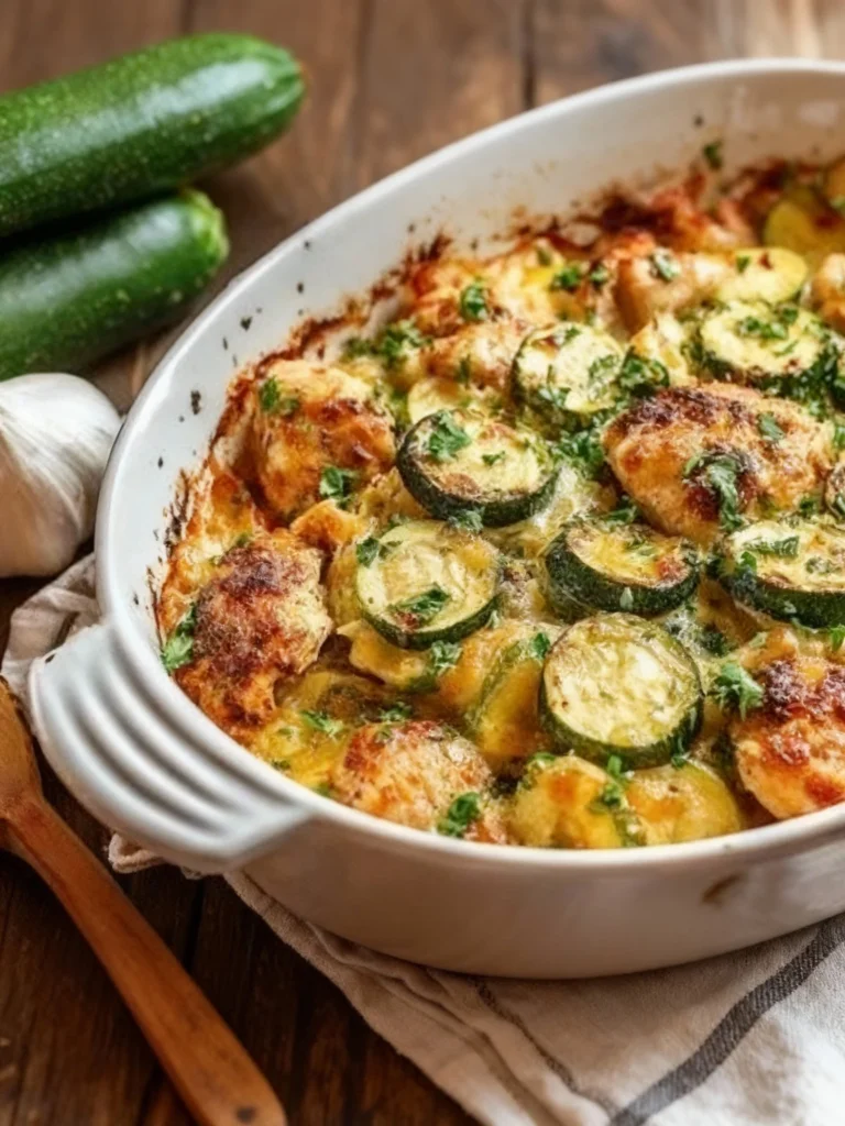 Easy chicken zucchini bake dish with chicken and zucchini ingredients