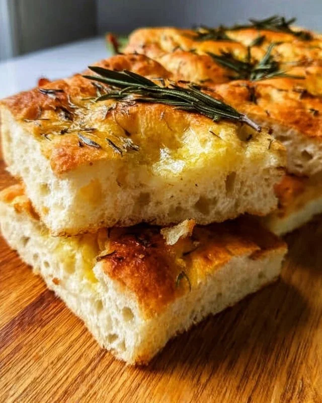 Freshly baked Focaccia bread topped with herbs and olive oil