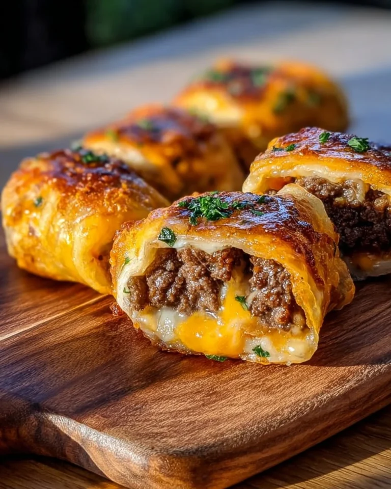 Garlic Butter Beef Cheeseburger Rollups served on a plate