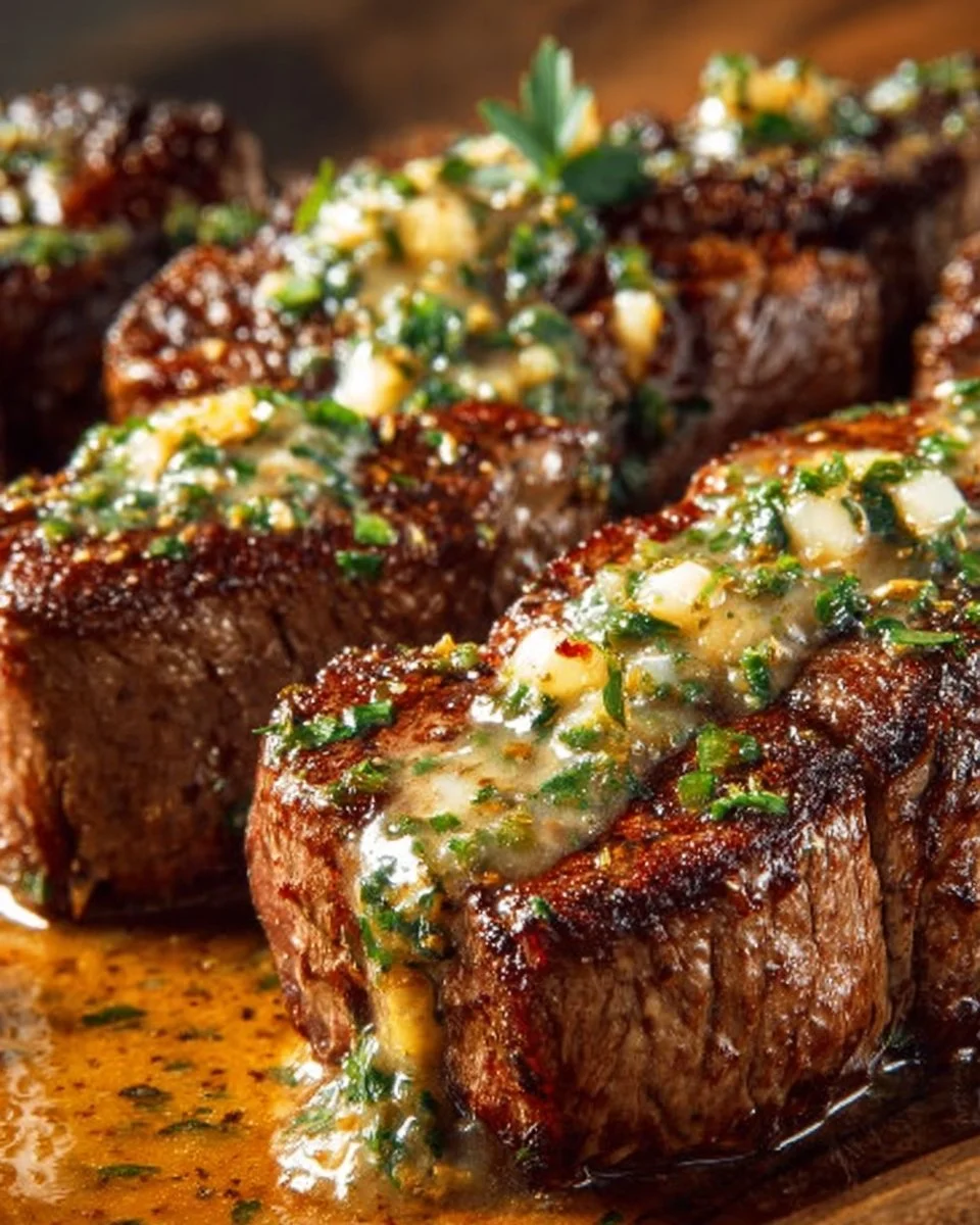 Delicious garlic butter steak topped with creamy parmesan sauce on a plate.