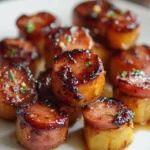 Glazed Kielbasa Pineapple Bites served on a platter
