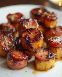 Glazed Kielbasa Pineapple Bites served on a platter