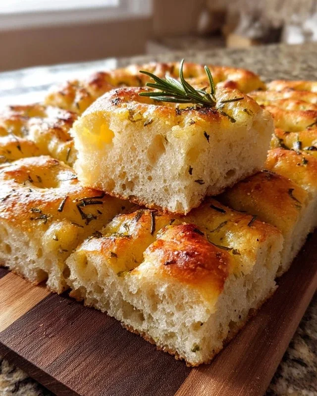 Delicious gluten-free focaccia bread fresh out of the oven, garnished with herbs.