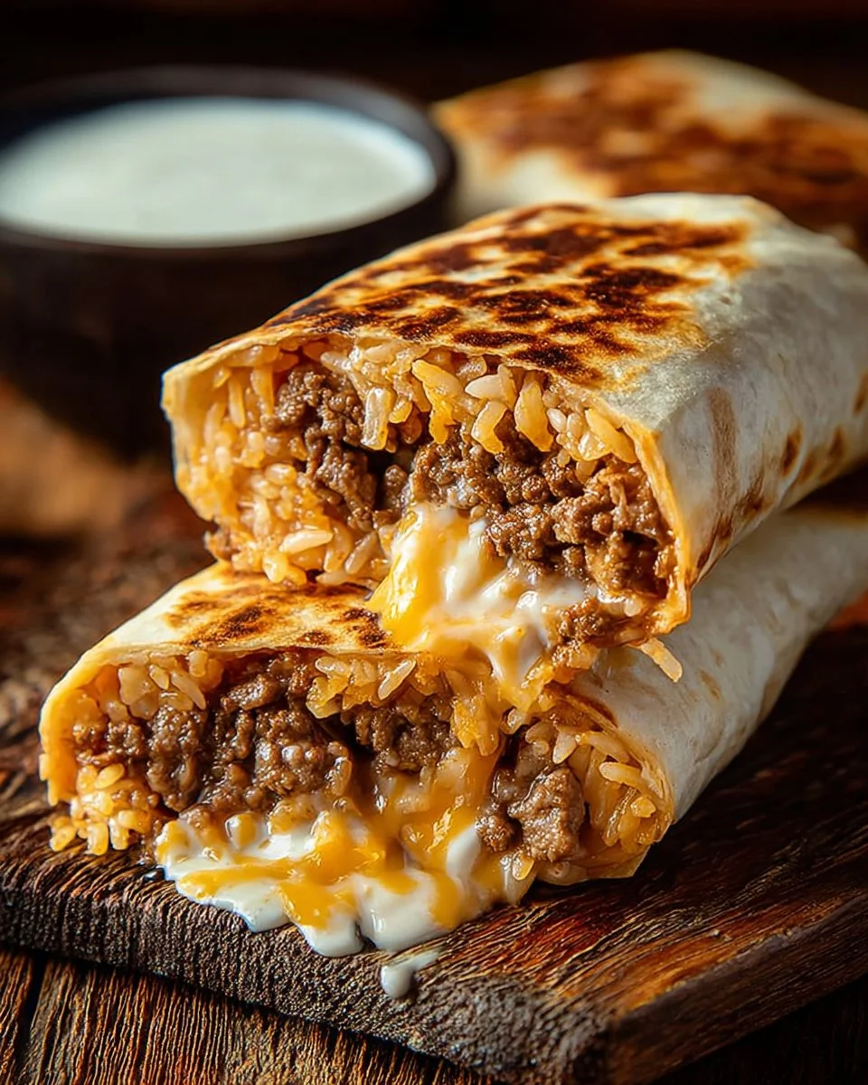 Mouthwatering grilled cheese burrito stuffed with melted cheese and flavorful ingredients.