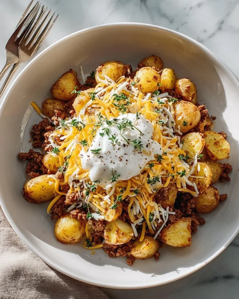 Delicious Ground Beef and Potatoes Casserole served in a baking dish