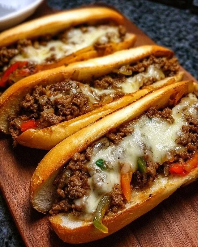 Delicious Ground Beef Philly Cheesesteaks ready to enjoy