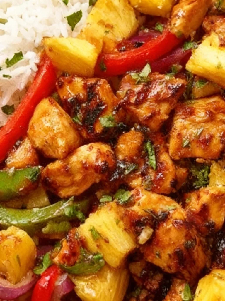 Hawaiian Chicken Sheet Pan dinner with vibrant vegetables