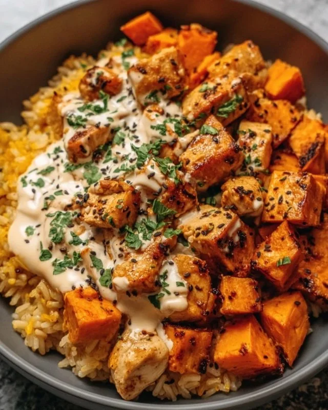 Healthy Chicken & Sweet Potato Rice Bowl