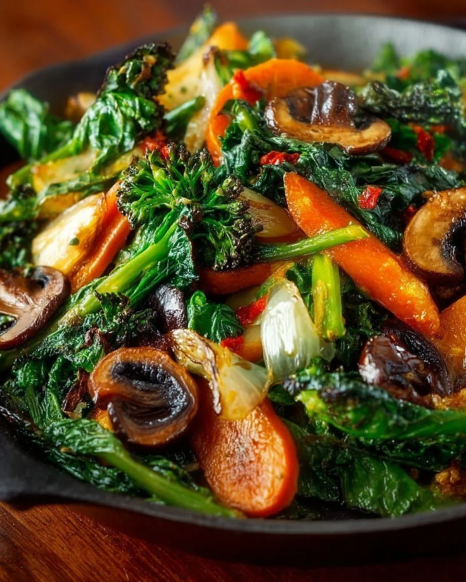 Colorful sautéed vegetables on a plate, healthy and nutritious side dish