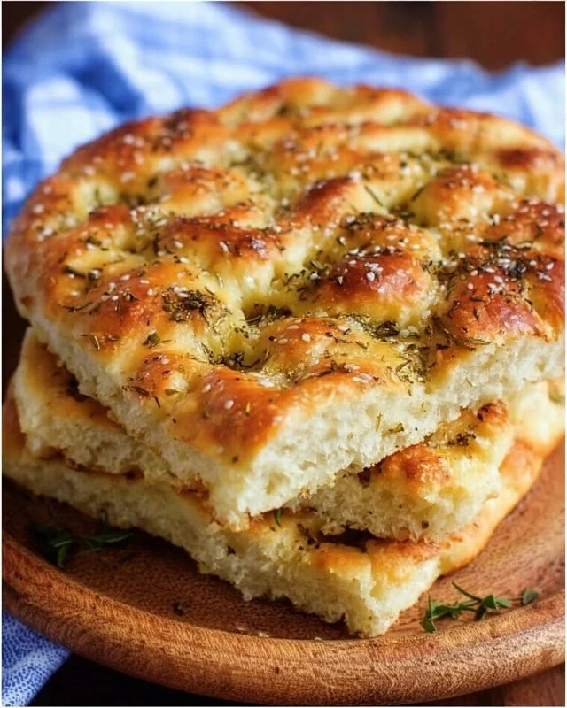 Freshly baked Herb Focaccia bread with herbs and olive oil