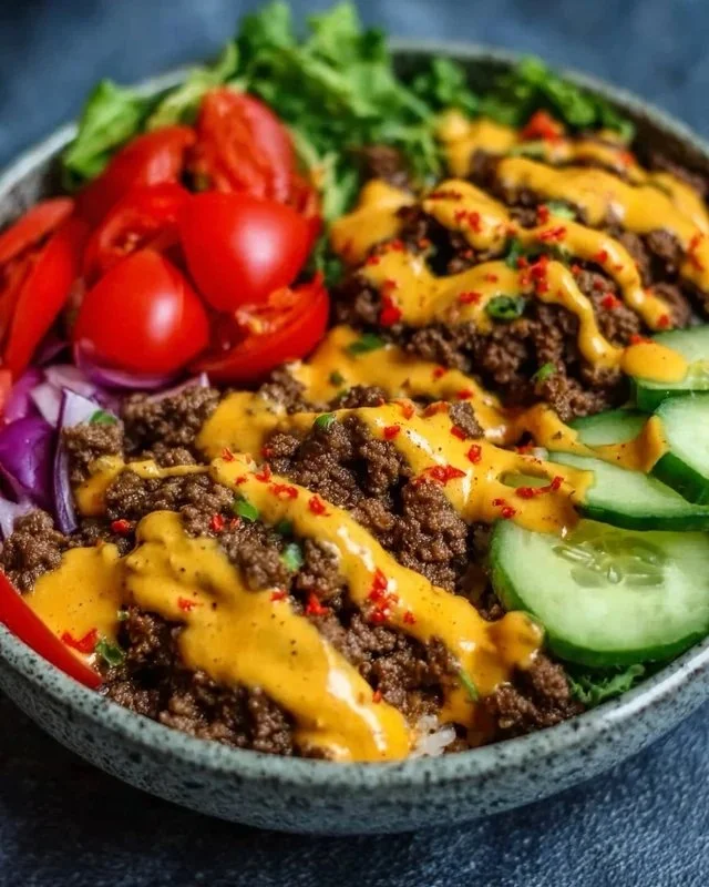 High-Protein Cheeseburger Bowls Recipe – Low-Carb Meal Prep with Ground Beef & Burger Sauce