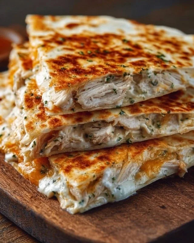 High-protein chicken ranch quesadilla with cheese and fresh ingredients