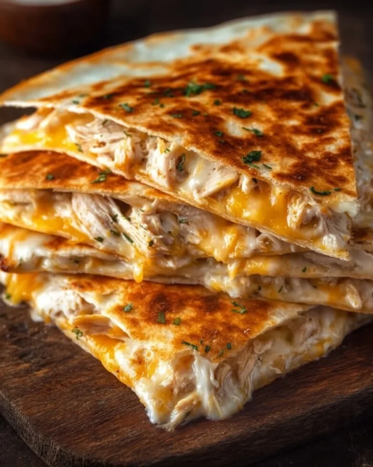 High-protein chicken ranch quesadilla on a plate garnished with fresh herbs