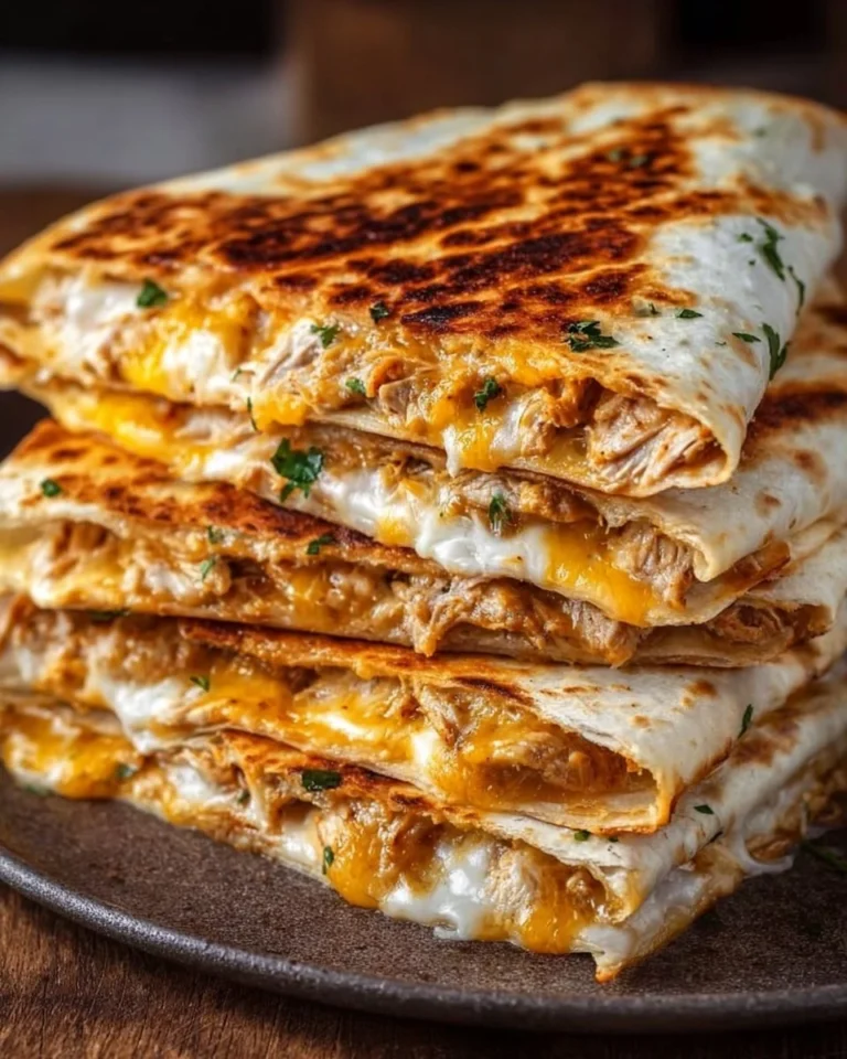 High-protein chicken ranch quesadilla with melted cheese and fresh ingredients