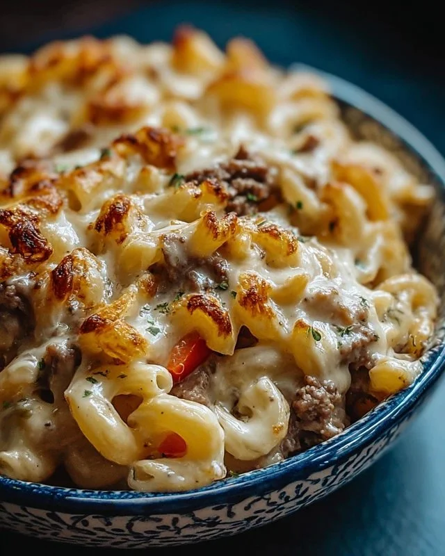 High-Protein Creamy Philly Cheesesteak Mac & Cheese