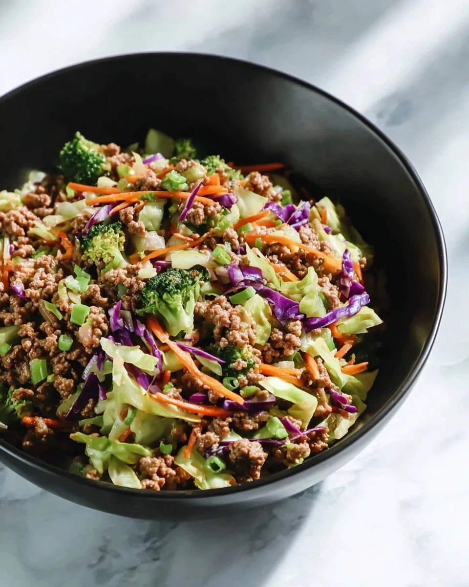 High Protein Egg Roll In A Bowl with veggies and protein-rich ingredients