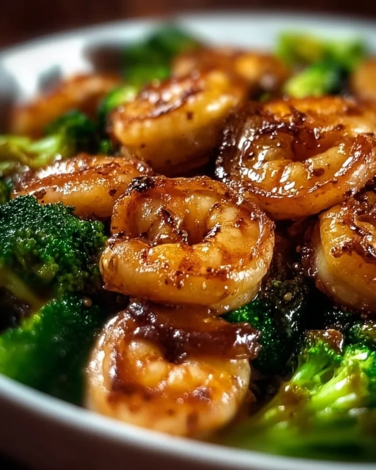 High-protein honey garlic shrimp served on a plate with garlic and green onions